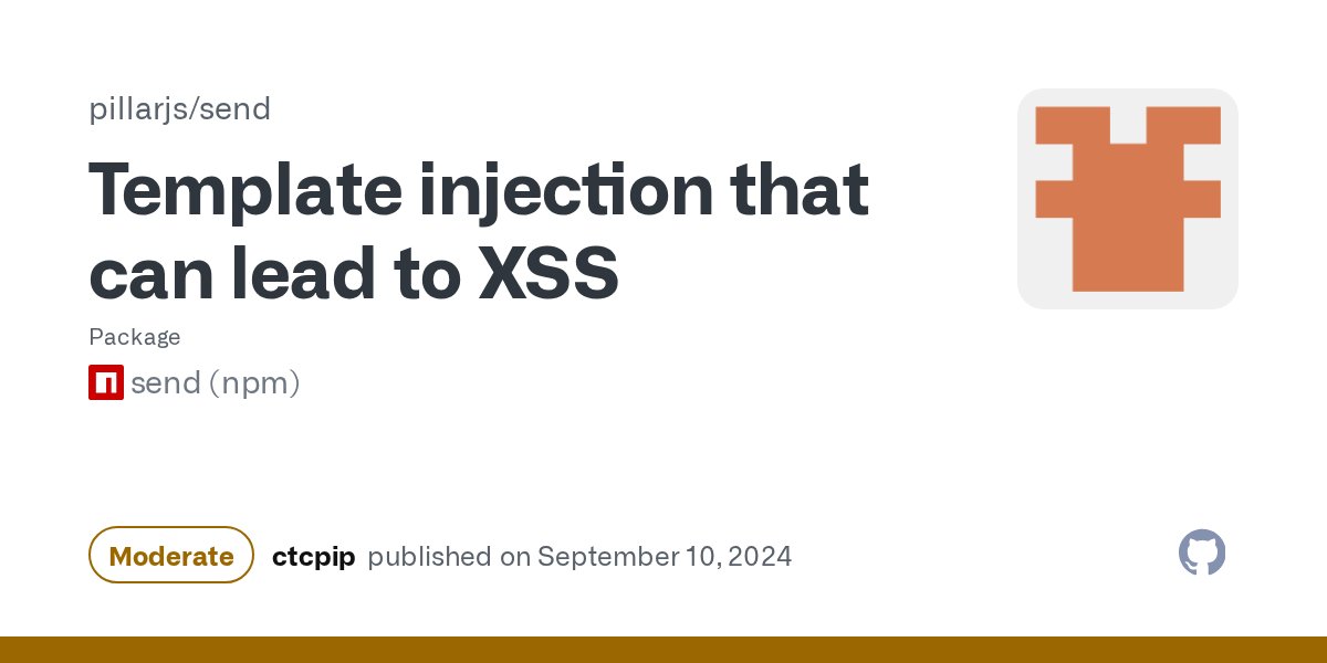 kom_256's tweet card. ### Impact passing untrusted user input - even after sanitizing it - to `SendStream.redirect()` may execute untrusted code ### Patches this issue is patched in send 0.19.0 ### Workaroun...