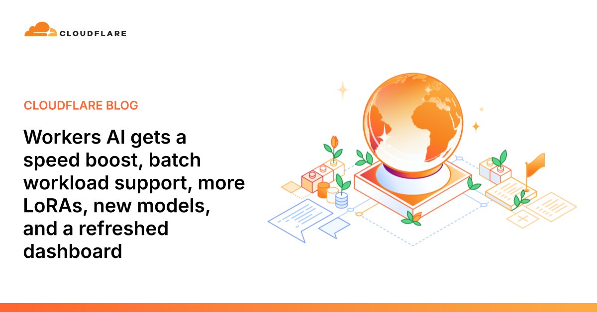 JohndMeyer's tweet card. We just made Workers AI inference faster with speculative decoding & prefix caching. Use our new batch inference for handling large request volumes seamlessly. Build tailored AI apps with more LoRA...
