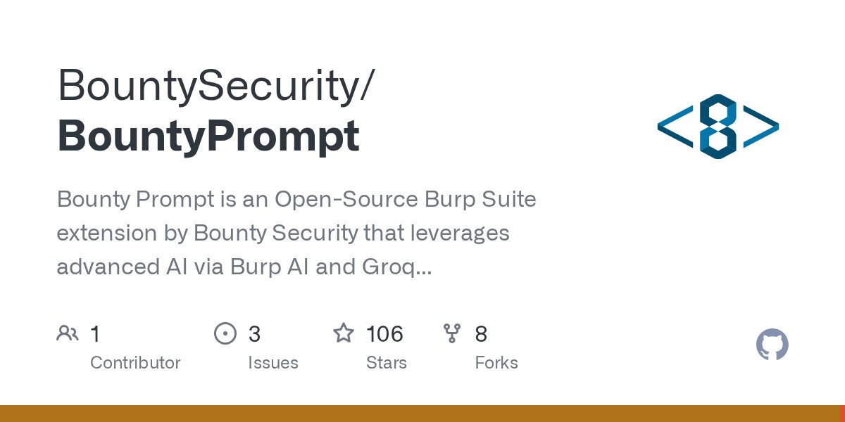 rootsploit's tweet card. Bounty Prompt is an Open-Source Burp Suite extension by Bounty Security that leverages advanced AI via Burp AI and Groq AI. It enables users to generate intelligent security testing prompts and tai...