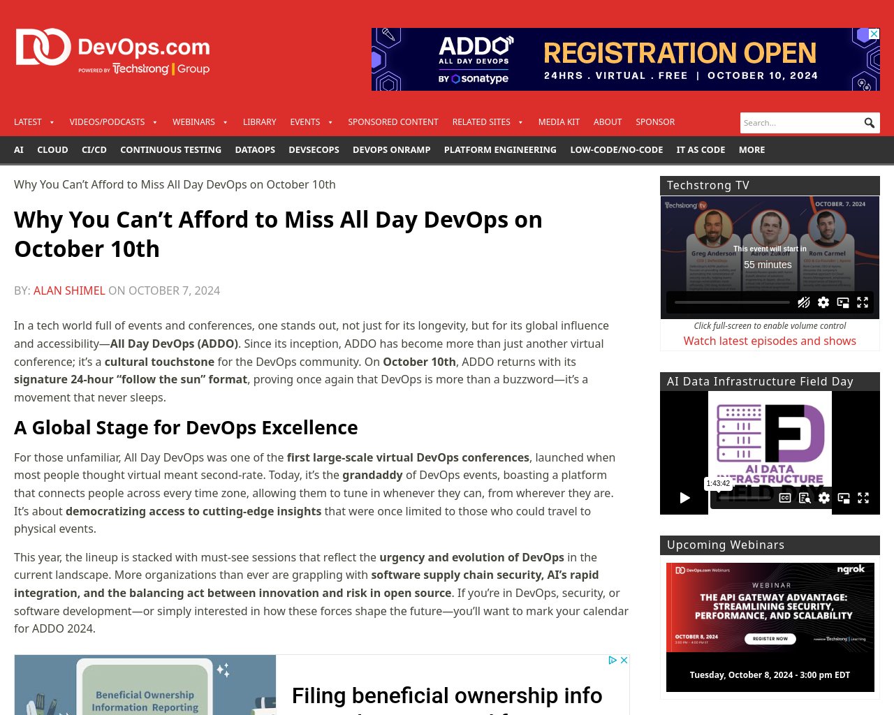 managetech_inc's tweet card. 要約： ADDO（All Day DevOps）は、DevOpsコミュニティの文化的な中心地として長年愛されて
