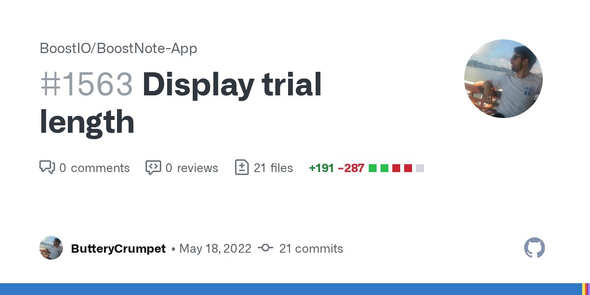 Boostnoteapp's tweet card. Display trial length and remaining time. Remove Free Plan from plan info table