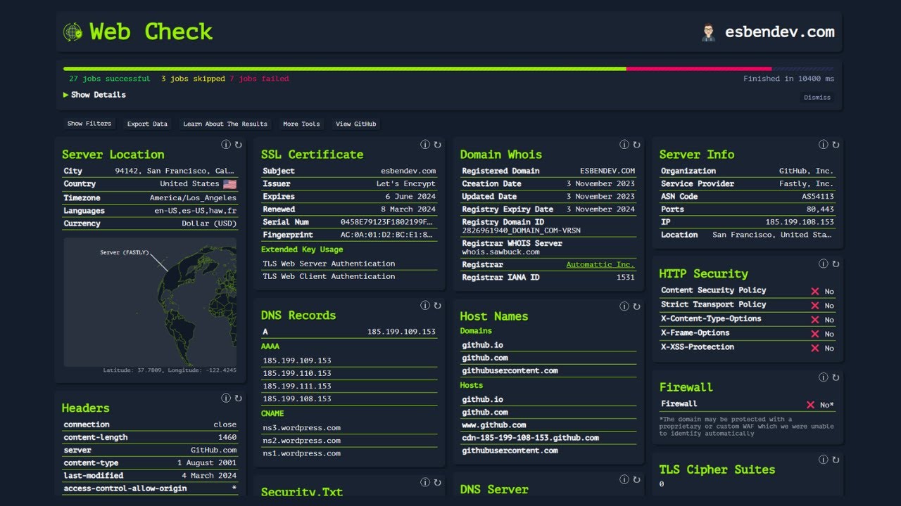 esbendev's tweet card. Web Check - Análisis completo de tu sitio, ¡grátis!