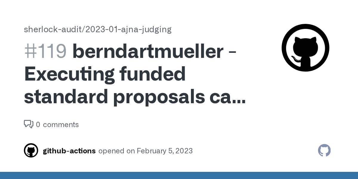 Audix_hq's tweet card. berndartmueller high Executing funded standard proposals can be prevented by a proposal slate with duplicate proposals Summary Anyone can propose a slate of standard proposals to be funded in a dis...