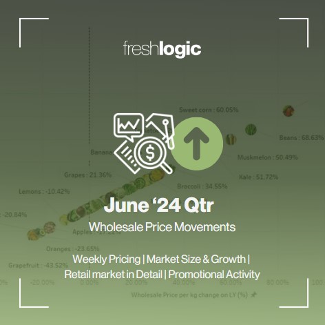 freshlogic's tweet card. Wholesale prices increased by 8.72% this quarter, driven by firmer prices for most vegetables and selected high-volume fruits. The change varied significantly across categories, reflecting a mix of...