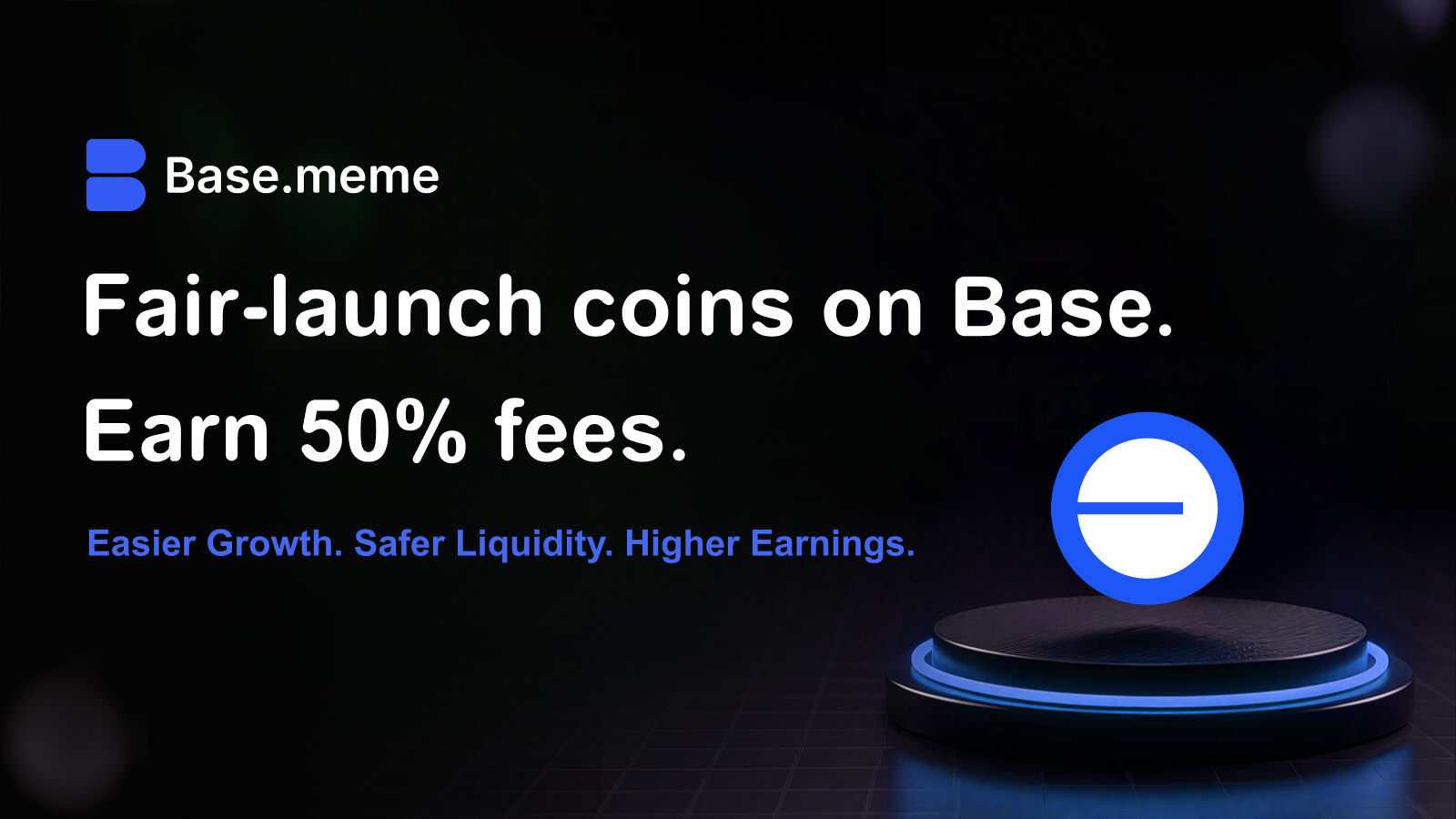 basedotmeme's tweet card. Base.meme | Click once. Launch your coin. → Earn 50% of the trading fees. Forever.