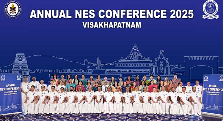 SPsNavalForces's tweet card. The Annual Navy Education Society (NES) Conference 2025 was successfully conducted at the Eastern Naval Command, Visakhapatnam, from November 10 to 13, 2025.