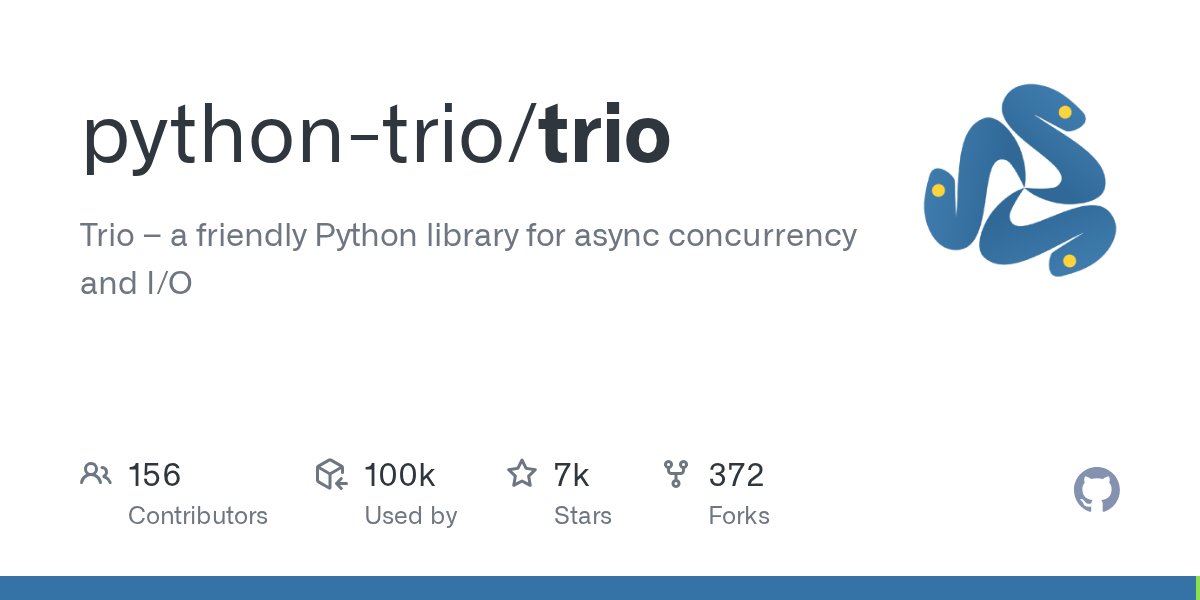 realpython's tweet card. Trio – a friendly Python library for async concurrency and I/O - python-trio/trio