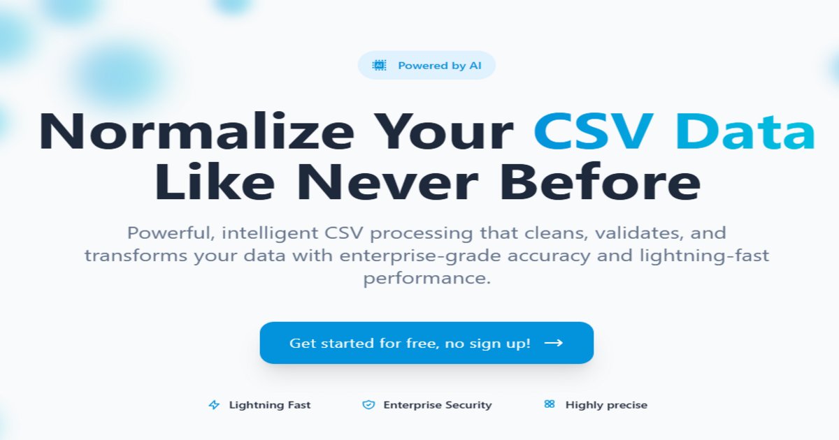 CSVNormalize's tweet card. AI-powered CSV Normalizer transforms unorganized CSV data into a clear, standardized format. Leverage AI to automate data cleaning, intelligent column mapping, and enhance accuracy for efficient...