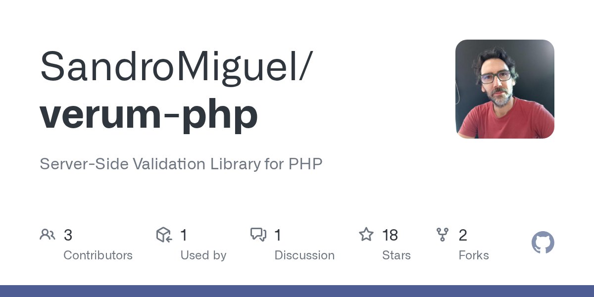 sandro_m_m's tweet card. Server-Side Validation Library for PHP. Contribute to SandroMiguel/verum-php development by creating an account on GitHub.
