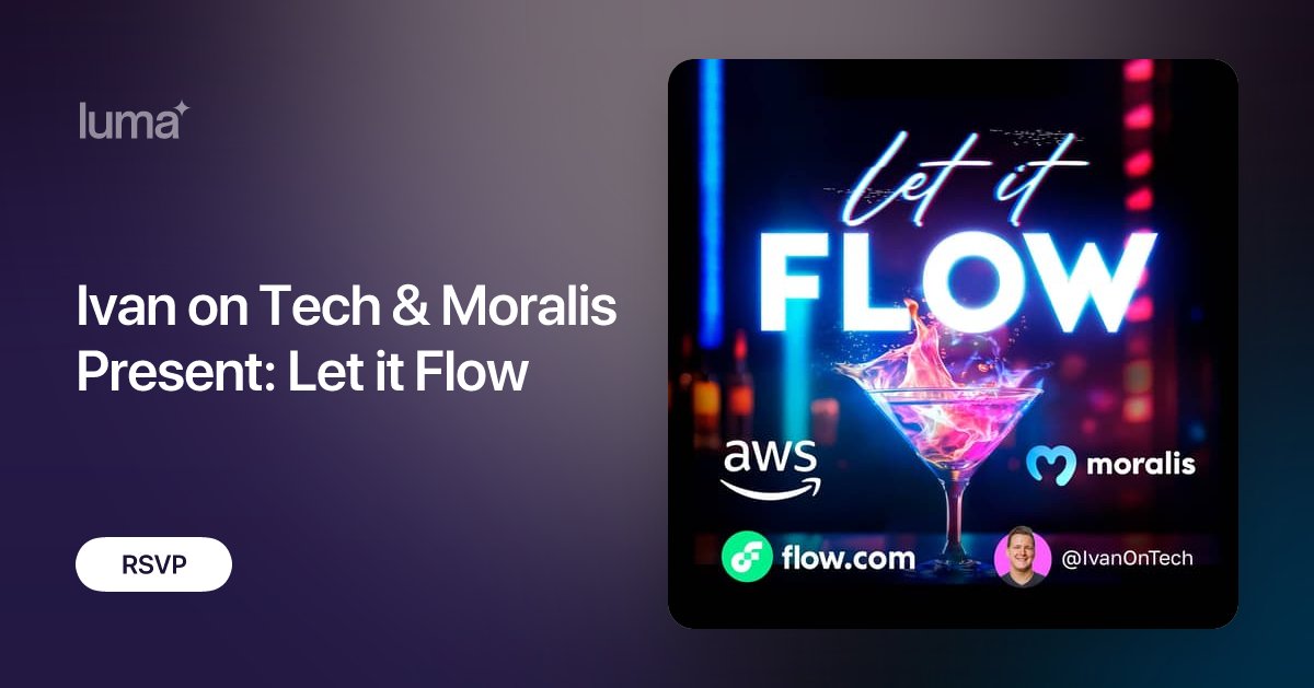moralisdevs's tweet card. Ivan on Tech, Moralis, Flow.com, and AWS are excited to invite you to a special happy hour event! Enjoy an open bar, delicious passed food, and connect with…