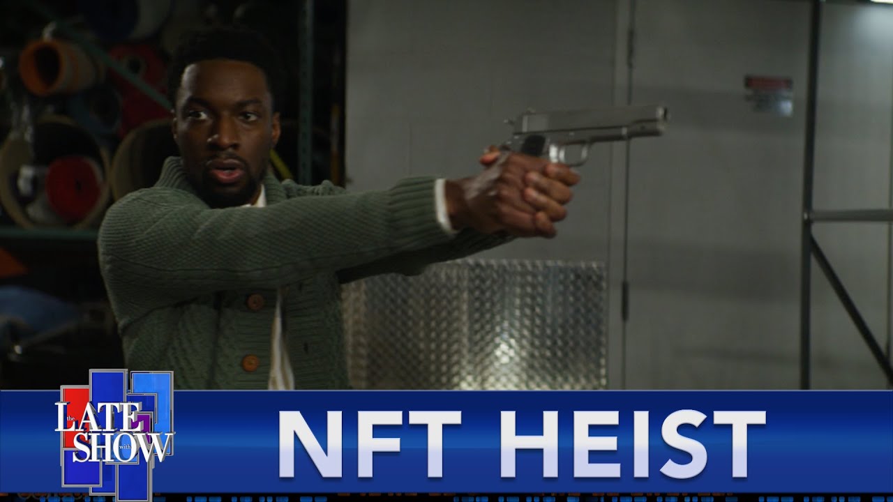 Datatizing's tweet card. Stephen Colbert Presents: "NFT Heist" - The First Blockbuster Movie...
