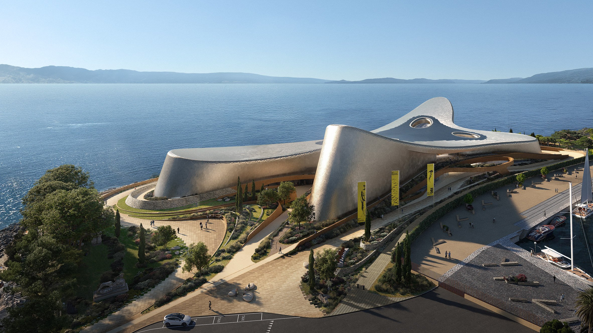 dezeen's tweet card. Zaha Hadid Architects has revealed designs for the Centre of Mediterranean Culture, which is currently under construction in Reggio Calabria, Italy.