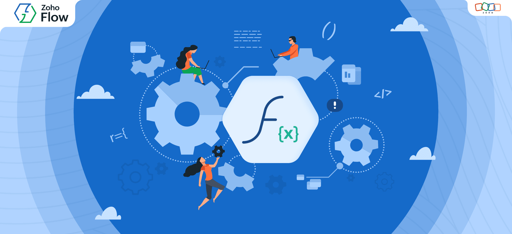 ZohoFlow's tweet card. Automate tasks, connect apps, and manage workflows with Zoho Flow custom functions for smarter automation. Read more!