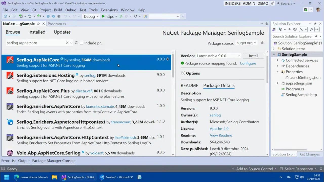marcominerva's tweet card. Live Coding: riparliamo del logging con Serilog