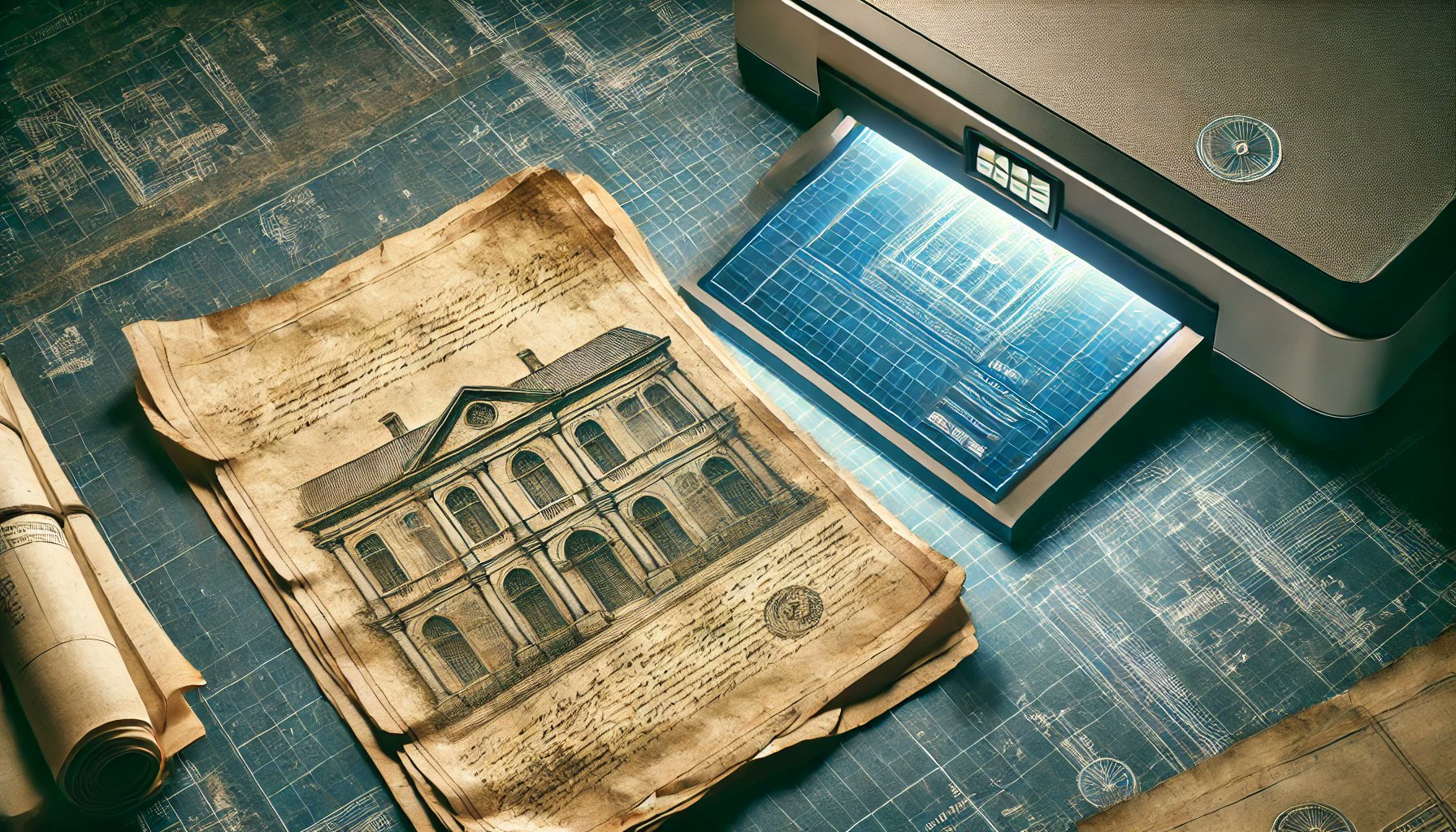 raku_cadtrace's tweet card. 青焼き図面のデジタル化は、貴重な技術資料を保護し、効率的に活用するための重要な取り組みです。多くの企業や組織が保有する青焼き図面は、時間の経過とともに劣化が進行し、重要な情報が失われるリスクがあります。このリスクを軽減し、図面の長期保存と活