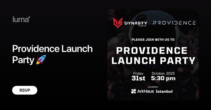 PlayProvidence's tweet card. The wait is over! Providence is launching 🎉 After four years of vision, craft, and relentless belief, Dynasty Studios proudly invites you to celebrate the…