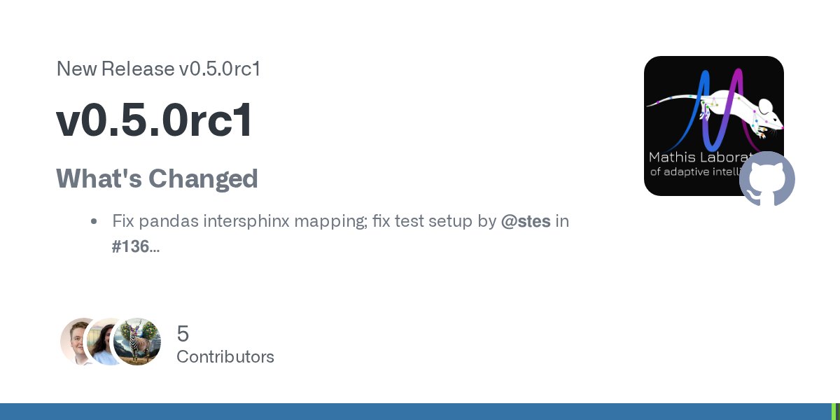 cebraAI's tweet card. What's Changed Fix pandas intersphinx mapping; fix test setup by @stes in #136 Implementation for discrete multisession by @introspective-swallow in #135 Update imports in pivae from keras to ...