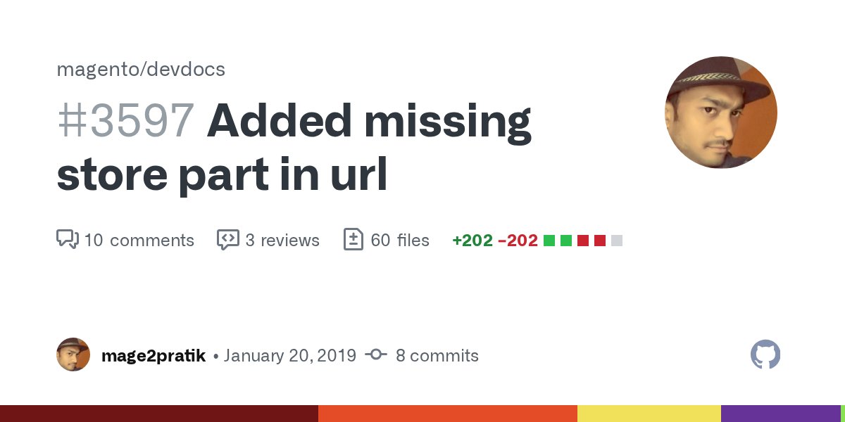 AdobeCommrcDocs's tweet card. This PR is a: Content fix or rewrite Summary When this pull request is merged, it will add missing store part in URL. Additional information N/A