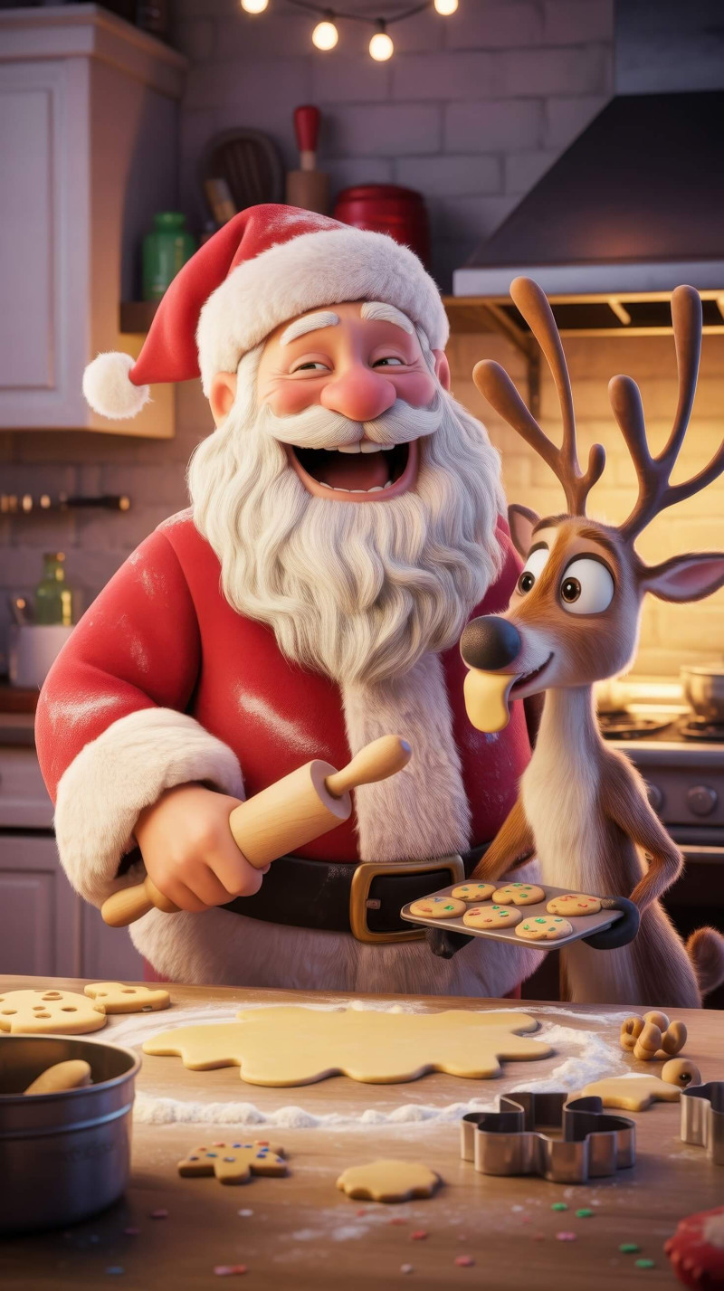 megaportmedia's tweet card. A Mikulás és egy vidám rénszarvas csillag alakú sütiket s...