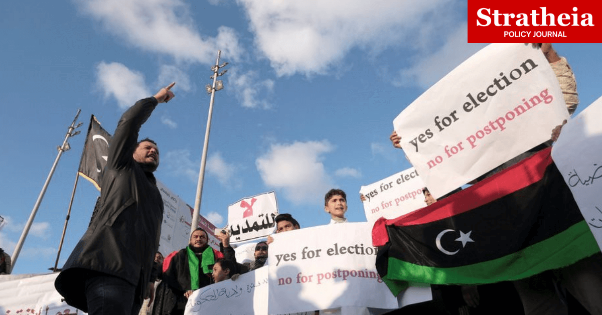 stratheia's tweet card. Libya stands at a crossroads between hope and turmoil. Can national elections, unity, and women’s empowerment revive its long-stalled democratic transition?