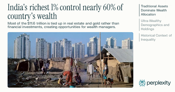 _navnitkumar's tweet card. India's wealthiest 1 percent control nearly 60 percent of the country's total assets, with most of their wealth concentrated in physical assets like real...