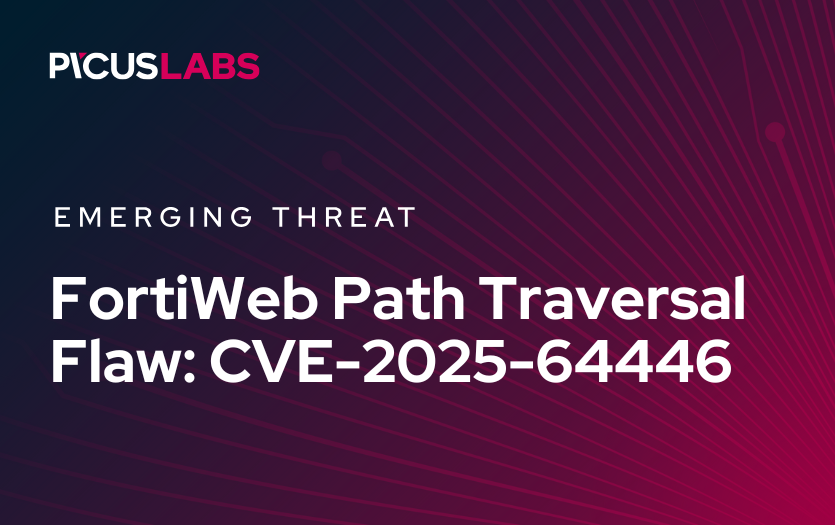 PicusSecurity's tweet card. Learn how the FortiWeb CVE-2025-64446 vulnerability works. Picus explains how attackers exploit path traversal to achieve remote code execution in detail.