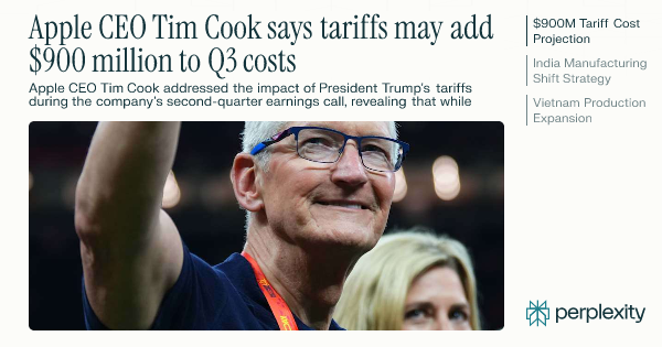 alexacero's tweet card. Apple CEO Tim Cook addressed the impact of President Trump's tariffs during the company's second-quarter earnings call, revealing that while tariffs had...