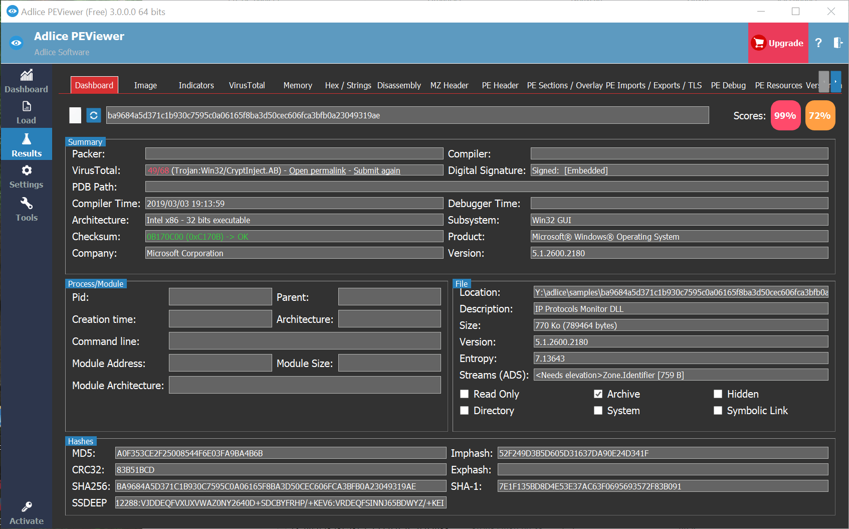 AdliceSoftware's tweet card. Adlice PEViewer helps researchers to write signatures for PE files and processes with its Artificial Intelligence powered PE analyzer.