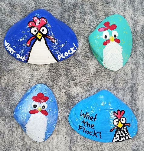 TwoClassyChics's tweet card. Chicken and Rooster Designs Painted Clam Shells Seashells - The Classy Chics