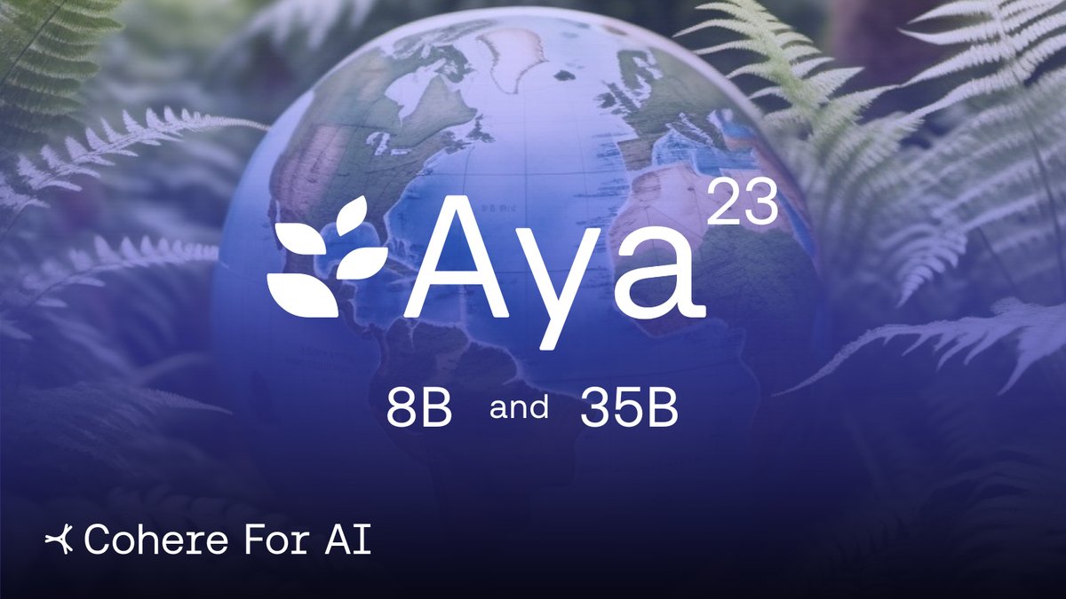 SimmetryInc's tweet card. Cohere For AI announces Aya 23, a family of state-of-the-art, multilingual, generative LLMs covering 23 languages, including French and Chinese.
