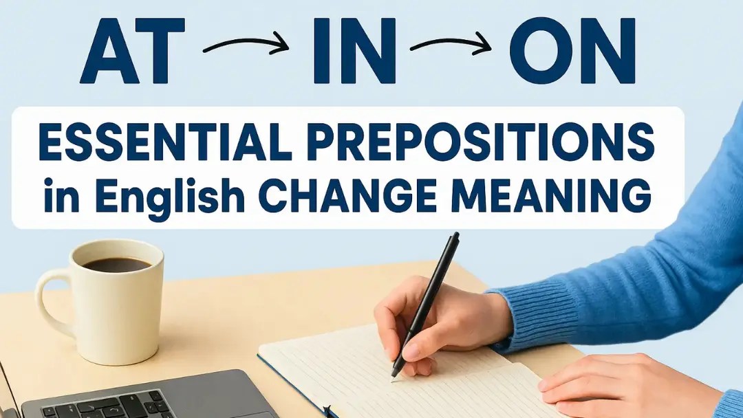 engstudyhelper's tweet card. Master essential English prepositions! See how tiny words like “in,” “on,” and “at” can completely change meaning in daily conversations. Tips
