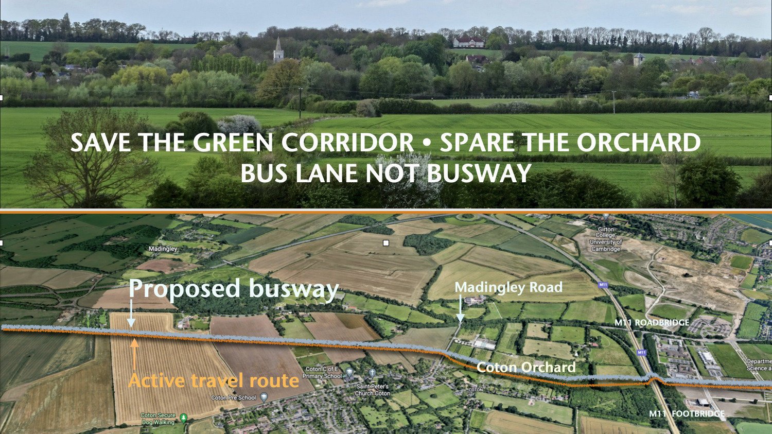 rubyhazel's tweet card. Save the Green Corridor! Cambourne to Cambridge – bus lane not busway
