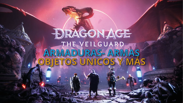 FinalclickBlog's tweet card. Descubre las mejores armas, armaduras y objetos únicos en Dragon Age: Veliguard.