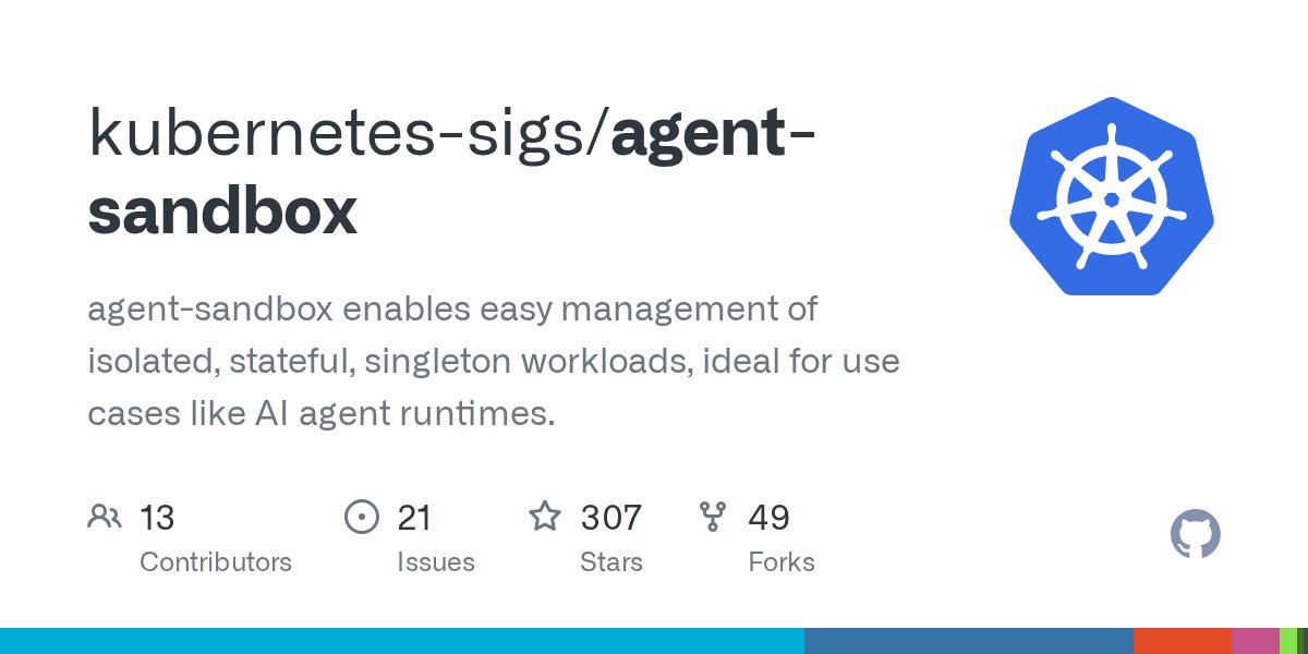 aximox_cc's tweet card. agent-sandbox enables easy management of isolated, stateful, singleton workloads, ideal for use cases like AI agent runtimes. - kubernetes-sigs/agent-sandbox