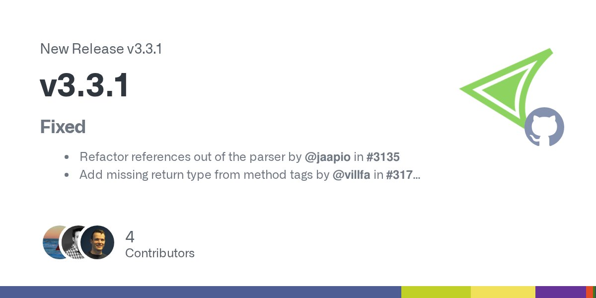 phpDocumentor's tweet card. Fixed Refactor references out of the parser by @jaapio in #3135 Add missing return type from method tags by @villfa in #3178 Add Composer configuration allow-plugins by @villfa in #3185 Update fun...
