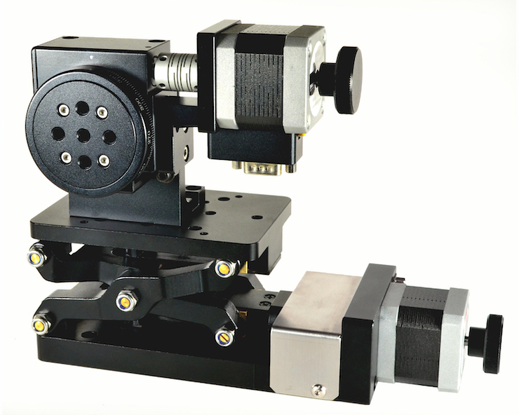 Motion_Control's tweet card. New high-precision dual-axis ZVR-60-60 Series of lift and pitch stages from Optimal Engineering Systems, Inc. (OES) feature 60 mm +/- 2 mm (2.362 in. +/-