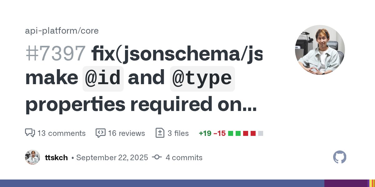 ttskch's tweet card. Q A Branch? 4.2 Tickets Related to #6960 License MIT Doc PR N/A This PR makes @id and @type properties required only in the JSON-LD schema for output.