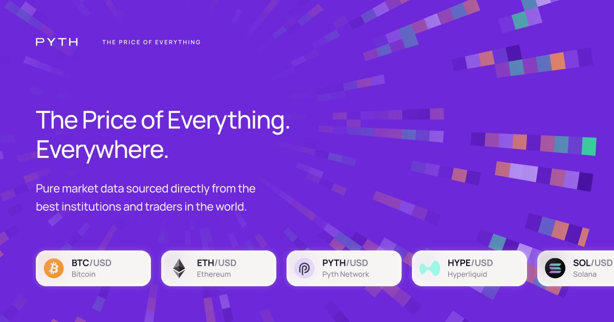 Awesomeshocker1's tweet card. The financial system is fragmented. Pyth is uniting markets—giving every builder, trader, and innovator access to the price of everything, in real time.