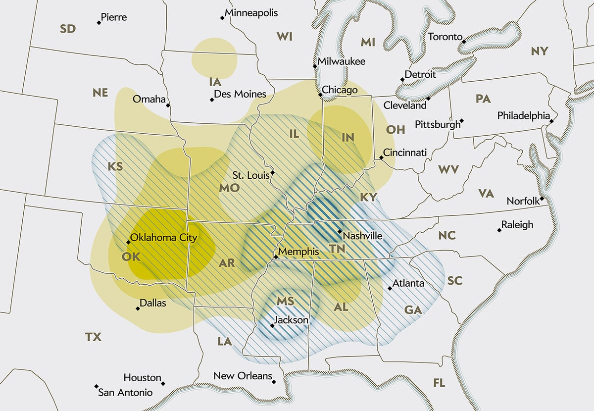sciam's tweet card. Tornado outbreaks are moving from Texas and Oklahoma toward Tennessee and Kentucky, where people may not be prepared