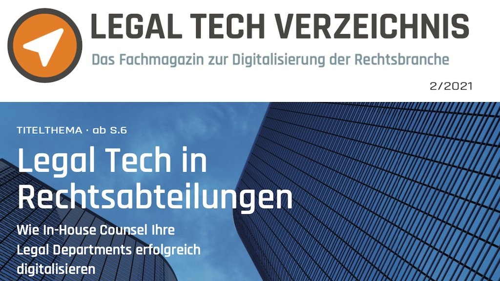 Legal_Tech_News's tweet card. Die zweite Ausgabe des Jahres 2021 des halbjährlich erscheinenden "Legal Tech Verzeichnis Fachmagazins" ist erschienen. Neben vielen interessanten Fachartikeln und Interviews zum Thema „Legal Tech“,...