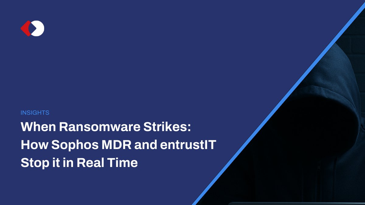 EntrustIT's tweet card. When Ransomware strikes, every minute counts. Sophos MDR provides round-the-clock monitoring and quick response to stop Ransomware in its tracks.