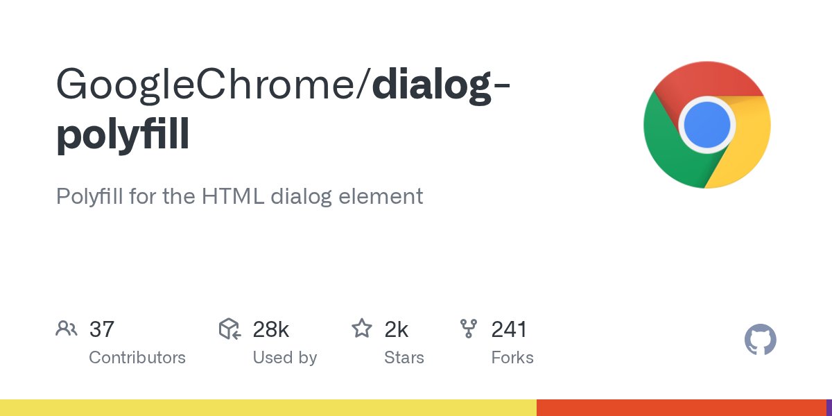 BenLesh's tweet card. Polyfill for the HTML dialog element. Contribute to GoogleChrome/dialog-polyfill development by creating an account on GitHub.