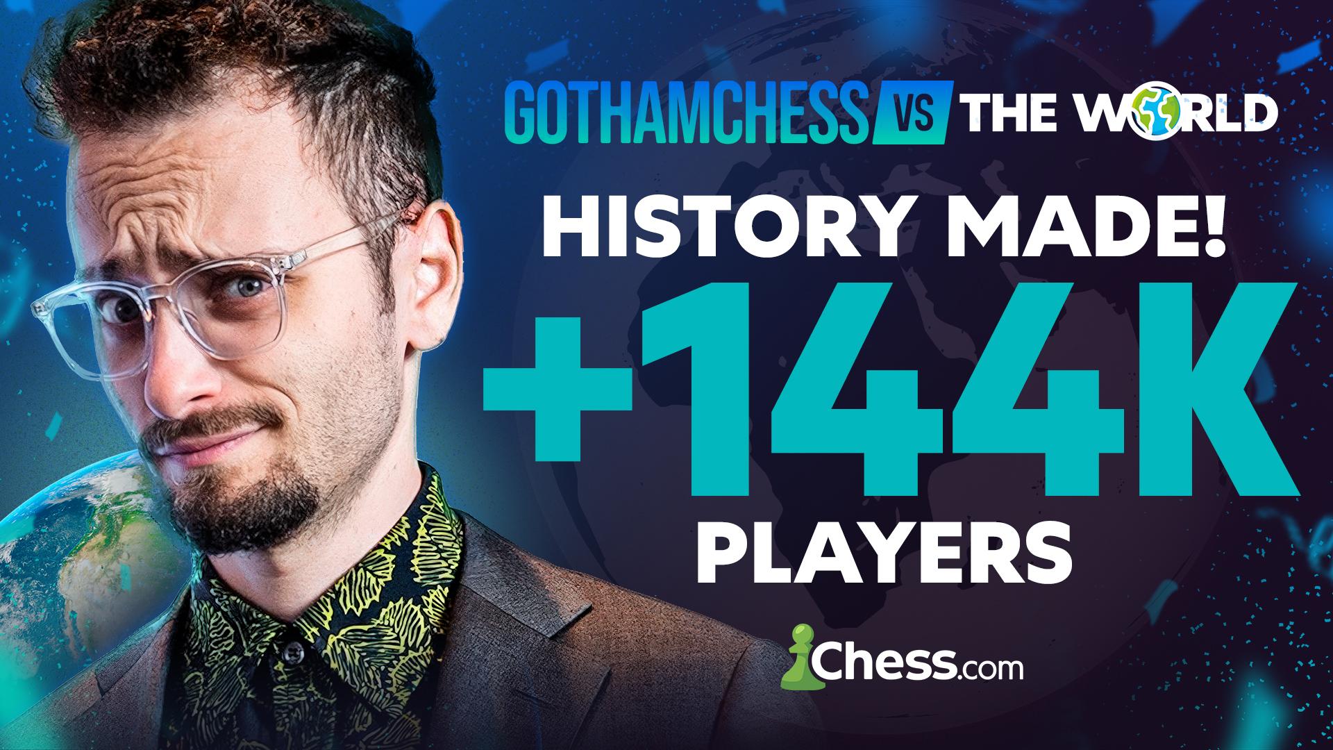 _mureithi_maina's tweet card. IM Levy Rozman, better known as GothamChess, has just made chess history. Two moves into the GothamChess vs. The World match on Chess.com, he has officially broken the world record.