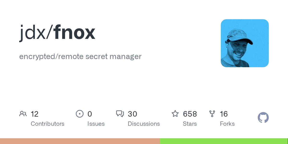 jdxcode's tweet card. encrypted/remote secret manager. Contribute to jdx/fnox development by creating an account on GitHub.