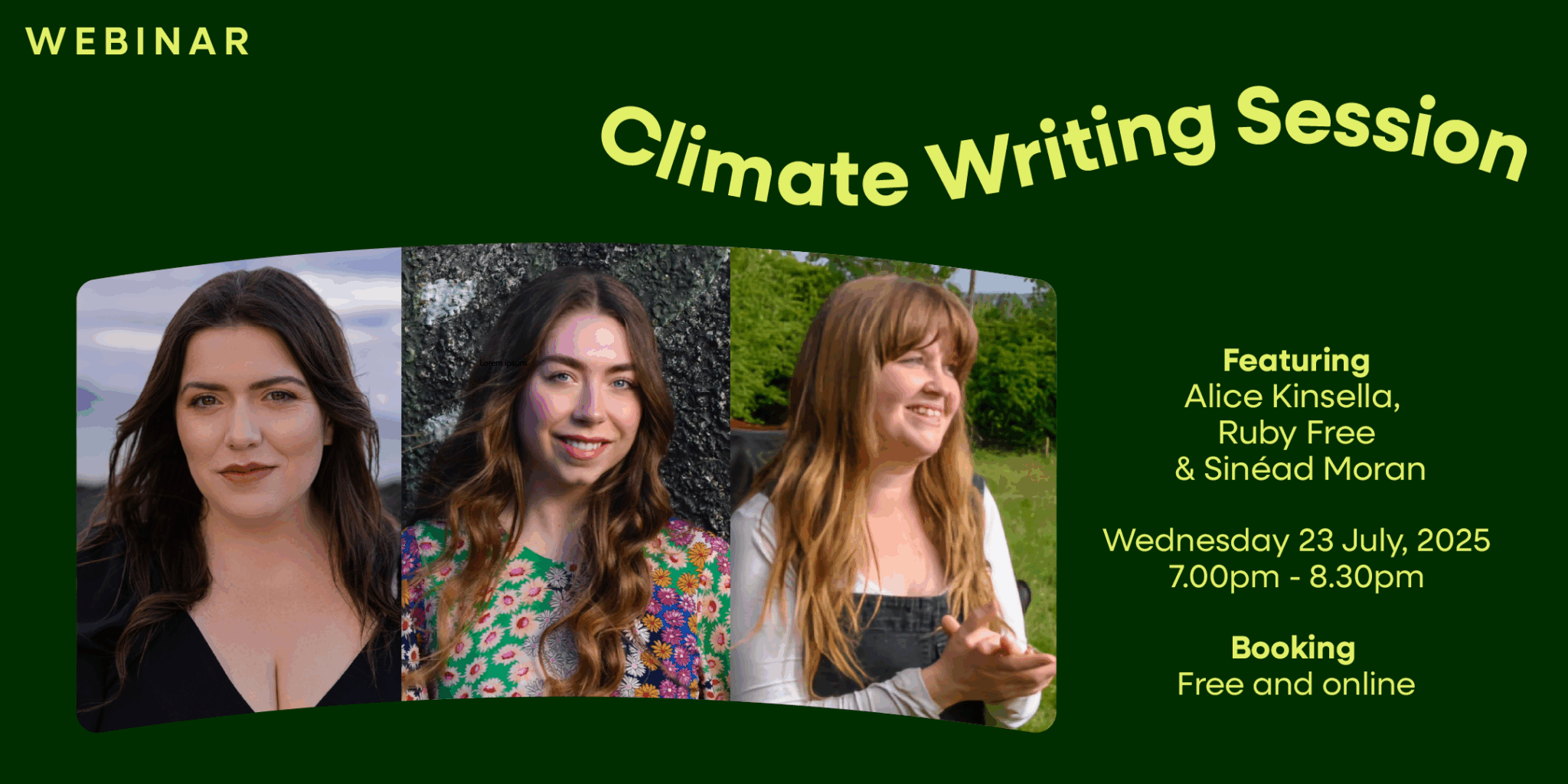 IrishWritersCtr's tweet card. Join us for the next online Irish Writers Centre Climate Writing Session, in which host Alice Kinsella will be joined by award-winning campaigner, writer and conservation biologist Ruby Free, and...