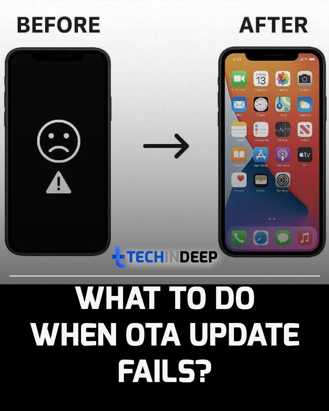 TechinDeep's tweet card. Phone stuck on a failed OTA update? Don't panic. Learn what an "Over-The-Air" update failure means, the fixes you can try at home, and when it's a sign of a deeper problem.