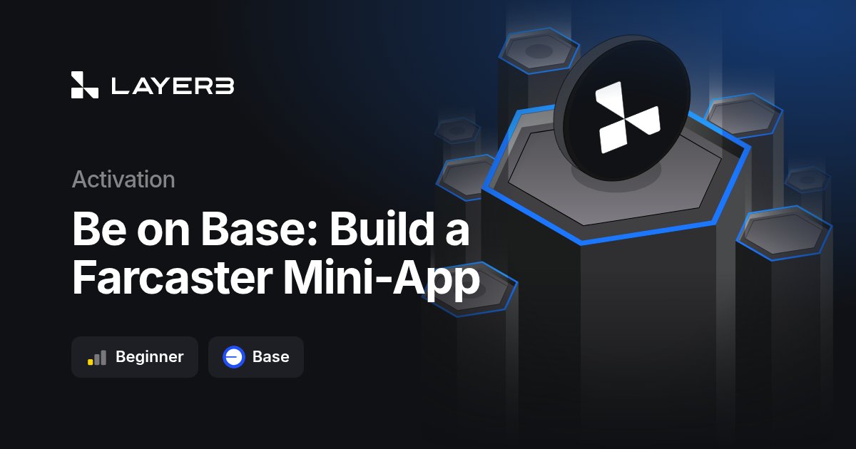 l3quest's tweet card. Learn to build Farcaster Mini-Apps - full-featured web applications that run directly in social feeds, enabling onchain interactions, games, DeFi tools, an