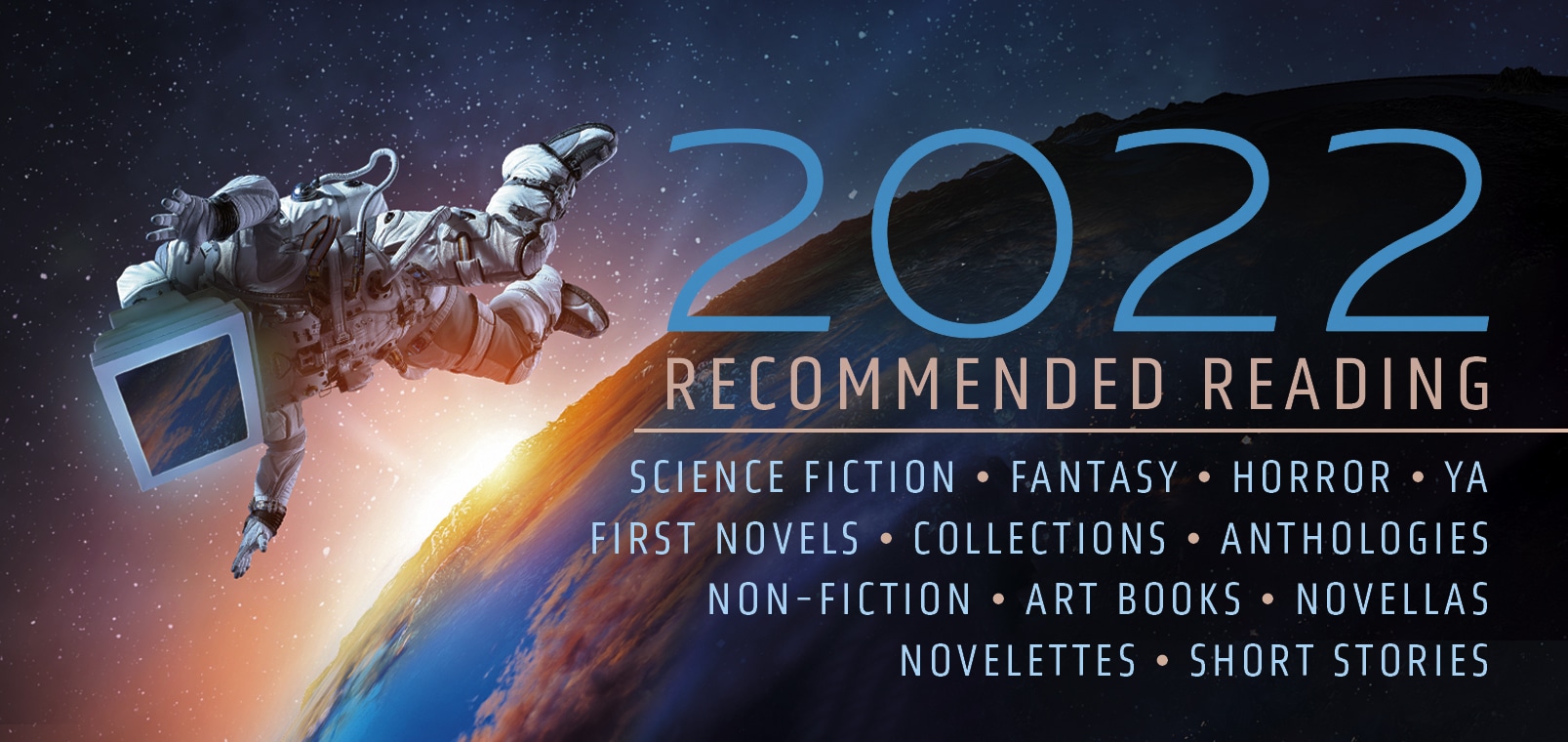 K_C_Associates's tweet card.   Welcome to the annual Locus Recommended Reading List! We are so pleased to share this list of excellent fiction! Published in Locus magazine’s February 2023 issue, the list is assembled by L…