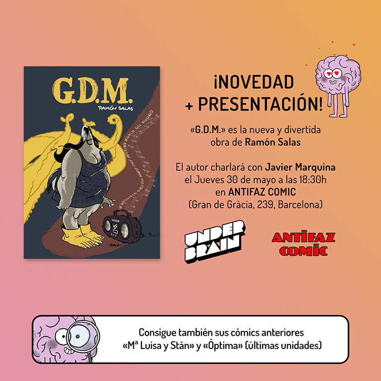 underbrain's tweet card. El autor de cómics Ramón Salas presenta «G.D.M.» (Underbrain Books, 2024) en la librería Antifaz Comic de Gràcia. Le acompañará el guionista Javier Marquina...