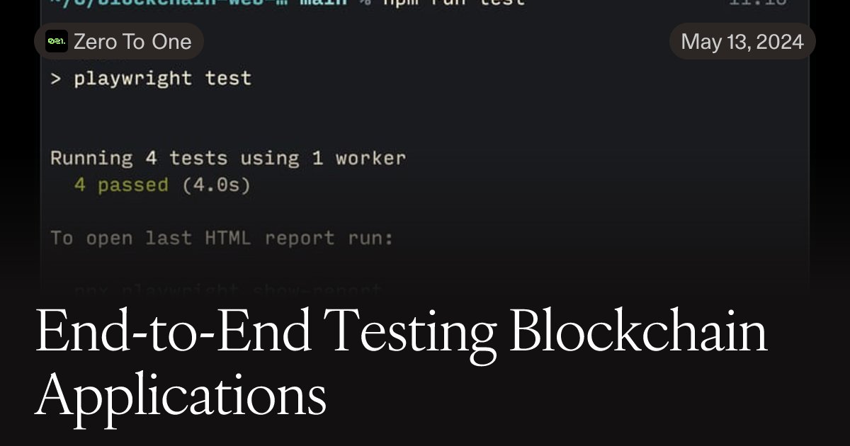 rombromz's tweet card. A walkthrough on how to do end-to-end testing blockchain applications with Playwright, Wagmi/Viem and Anvil.